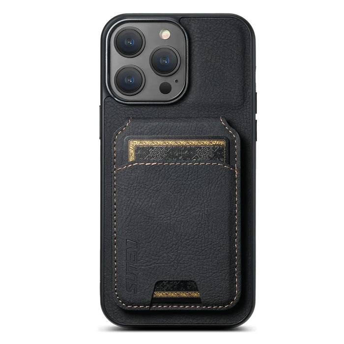 SUTENI H02 For iPhone 14 Pro Max Case PU Leather Litchi Texture Phone Shell with Card Slots - Black - 5