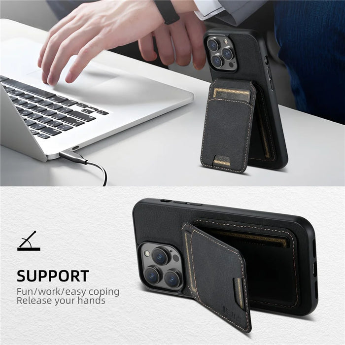 SUTENI H02 For iPhone 14 Pro Max Case PU Leather Litchi Texture Phone Shell with Card Slots - Black - 7