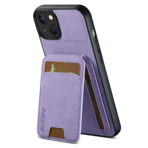 SUTENI H02 For iPhone 15 Plus Case Scratch-proof PU Leather+TPU Litchi Texture Cell Phone Shell - Purple - 1