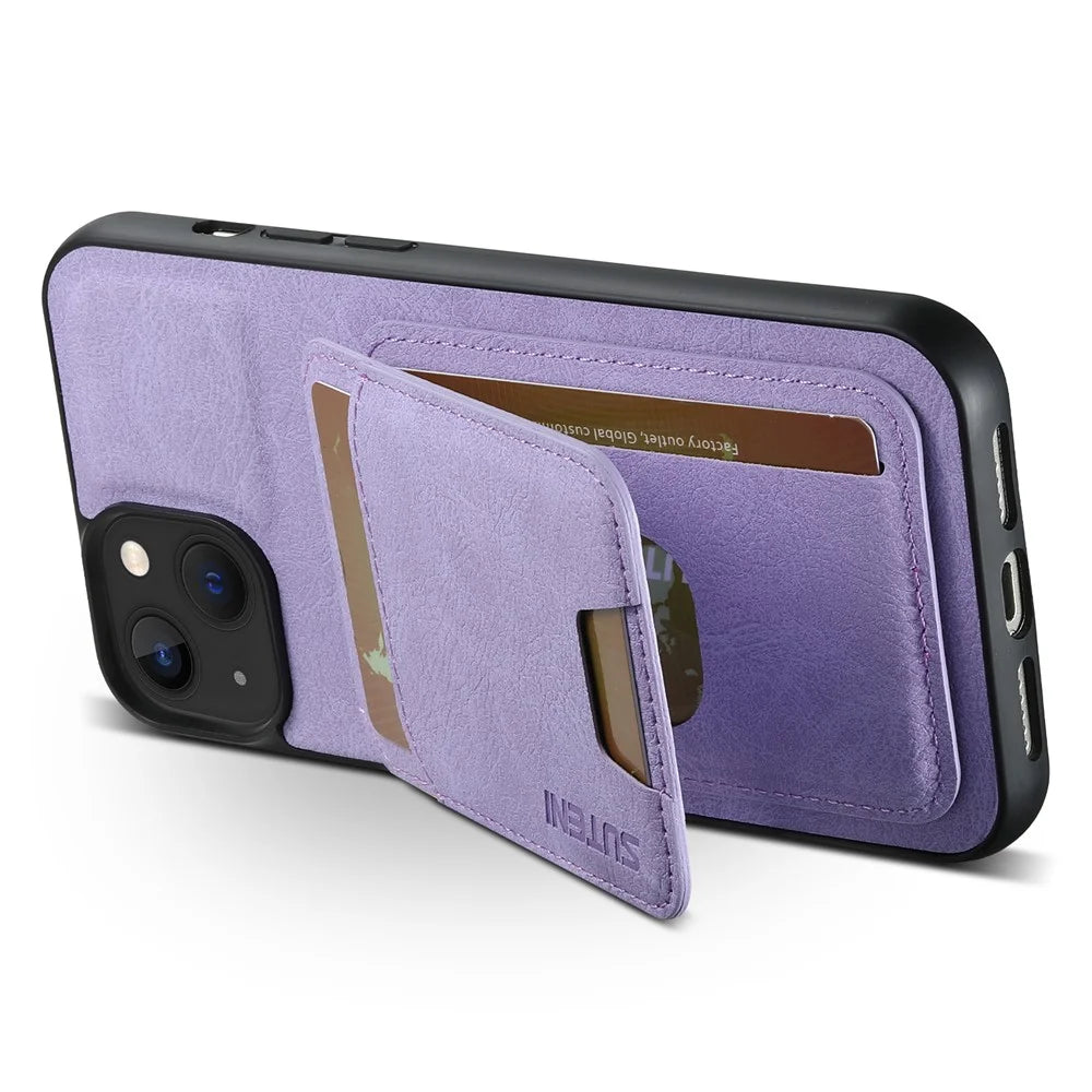 SUTENI H02 For iPhone 15 Plus Case Scratch-proof PU Leather+TPU Litchi Texture Cell Phone Shell - Purple - 2