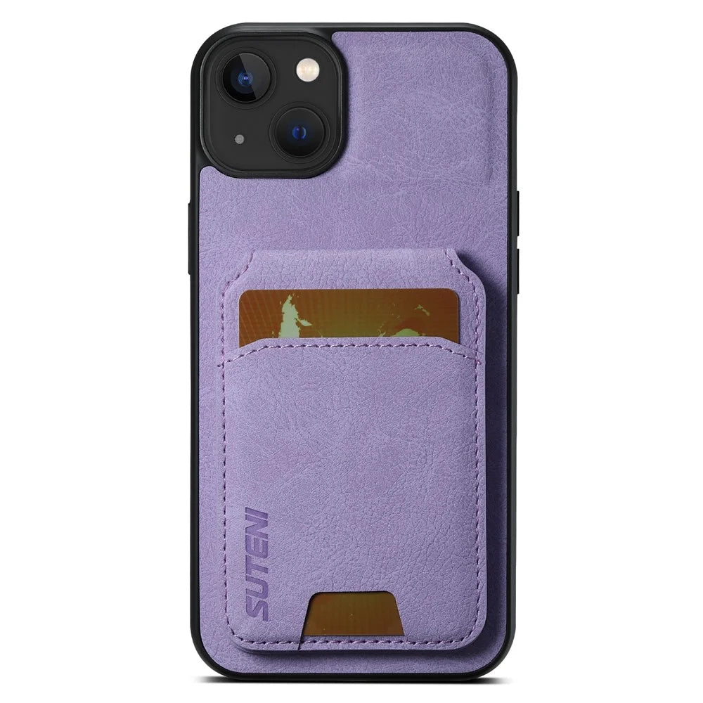 SUTENI H02 For iPhone 15 Plus Case Scratch-proof PU Leather+TPU Litchi Texture Cell Phone Shell - Purple - 4
