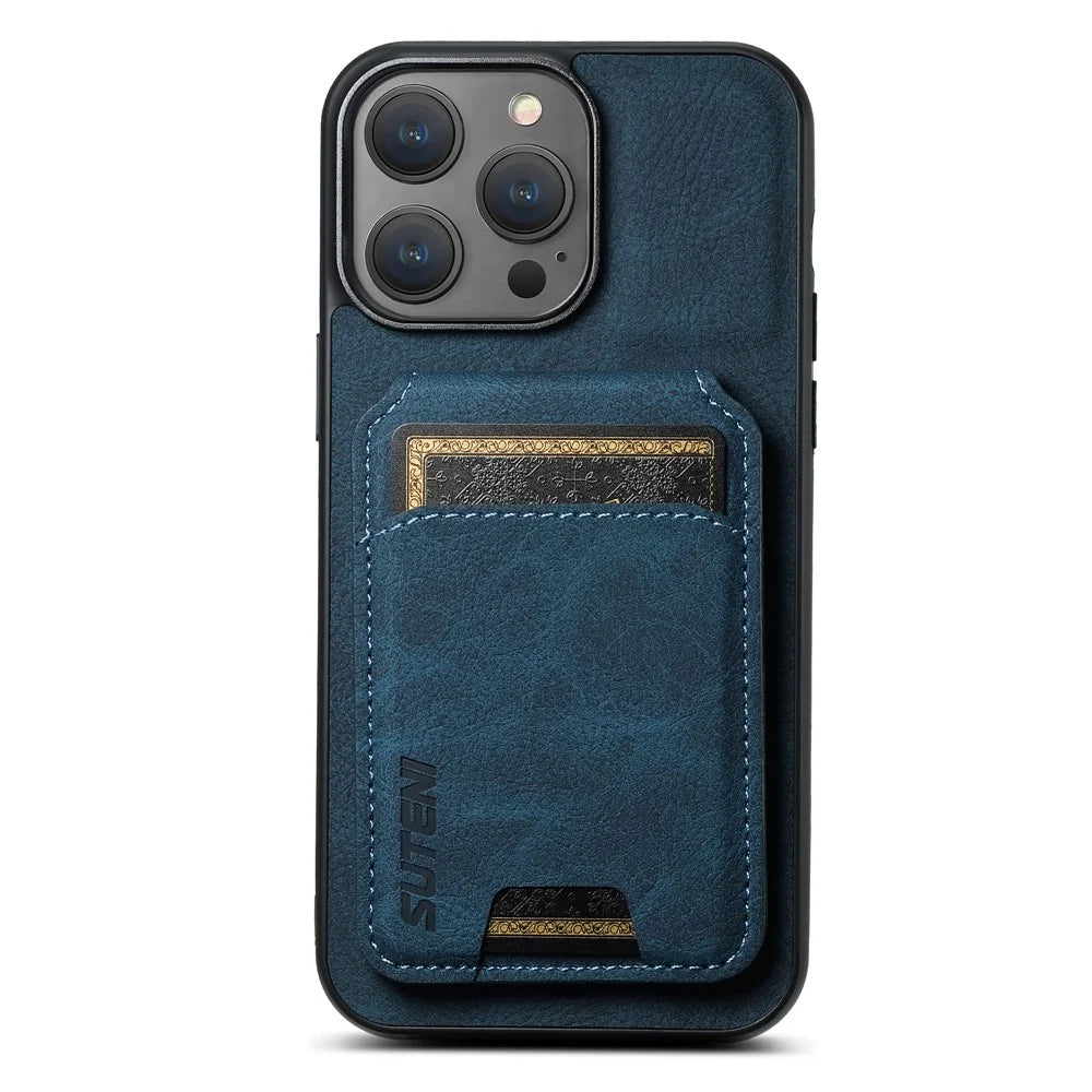SUTENI H02 For iPhone 12 Pro Max 6.7 inch Case Vertical Flip PU Leather+TPU Anti-dust Protective Cover - Blue - 4