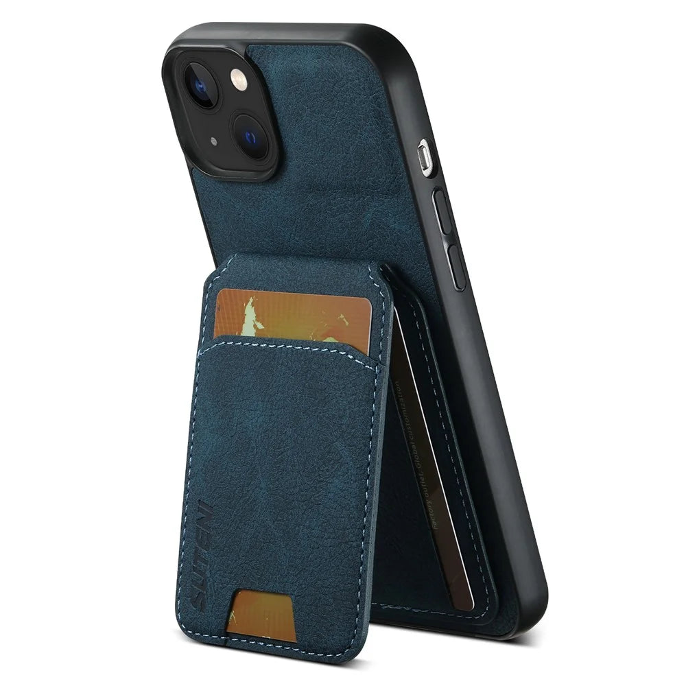 SUTENI H02 For iPhone 14 Plus Cell Phone Case Litchi Texture Anti-fall Leather Protective Back Shell - Blue - 1