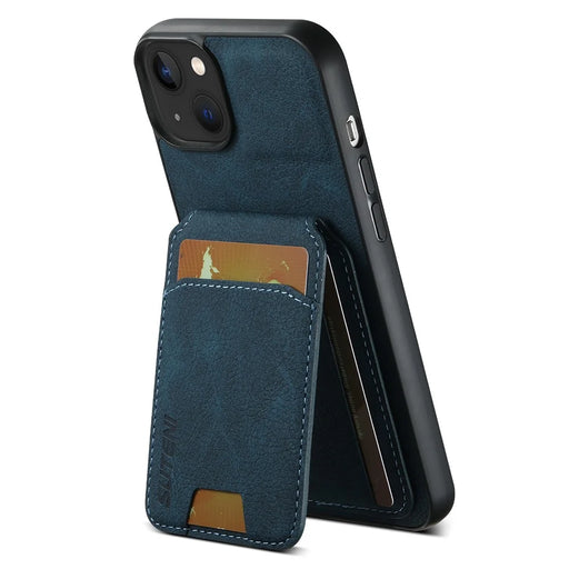 SUTENI H02 For iPhone 14 Plus Cell Phone Case Litchi Texture Anti-fall Leather Protective Back Shell - Blue - 1