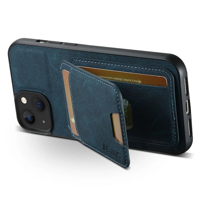 SUTENI H02 For iPhone 14 Plus Cell Phone Case Litchi Texture Anti-fall Leather Protective Back Shell - Blue - 2