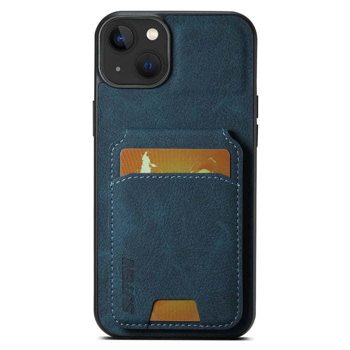 SUTENI H02 For iPhone 14 Plus Cell Phone Case Litchi Texture Anti-fall Leather Protective Back Shell - Blue - 4