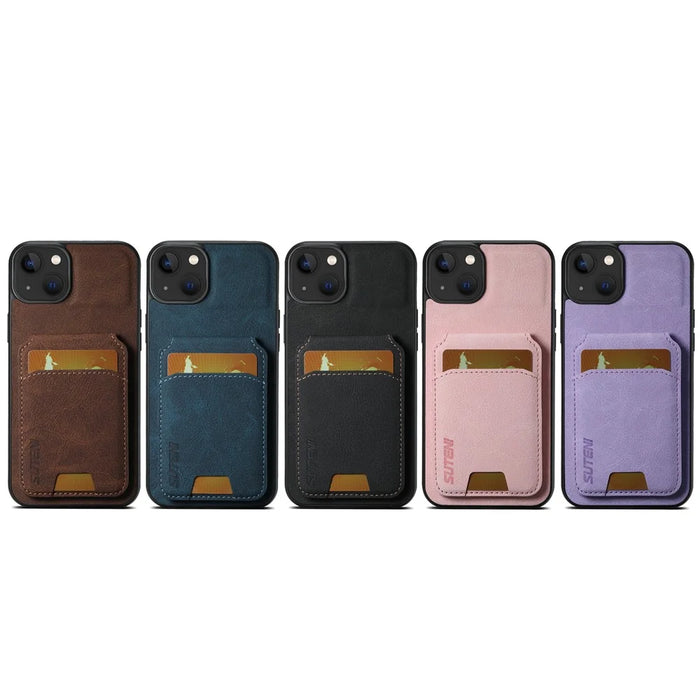 SUTENI H02 For iPhone 14 Plus Cell Phone Case Litchi Texture Anti-fall Leather Protective Back Shell - Blue - 5