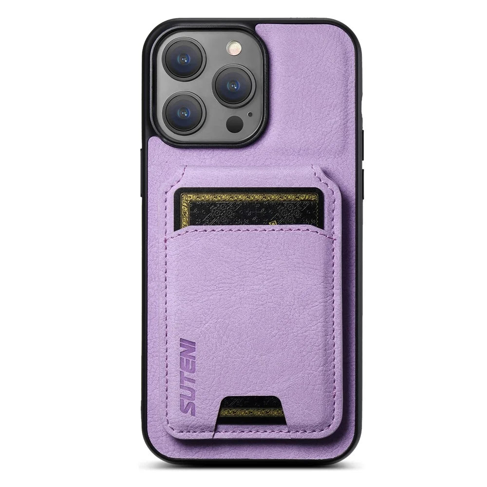 SUTENI H02 For iPhone 15 Pro Magnetic Phone Case Litchi Texture Leather Anti-scratch Back Shell - Purple - 4