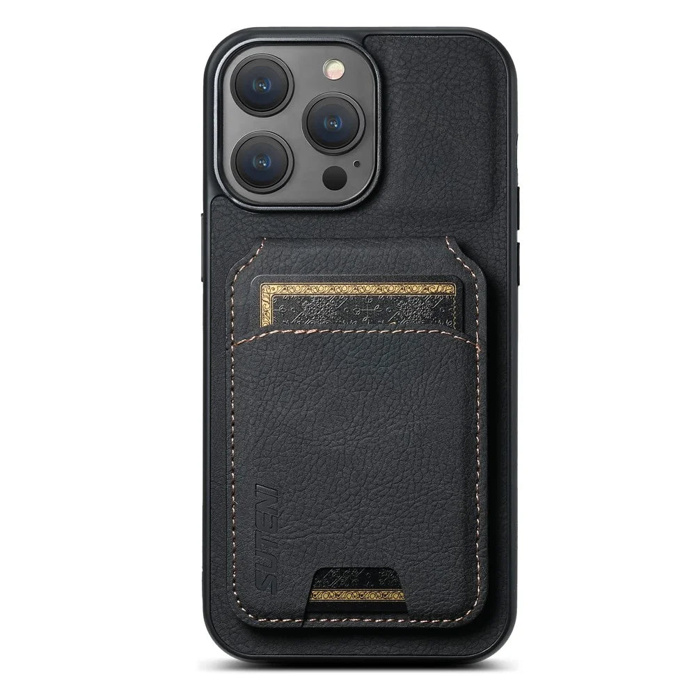 SUTENI H02 For iPhone 13 Pro 6.1 inch Magnetic Case Vertical Flip Litchi Texture Phone Guard Cover - Black - 5