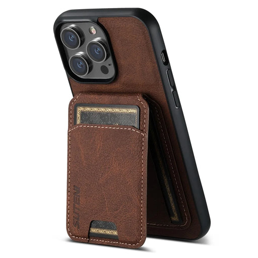 SUTENI H02 For iPhone 14 Pro Case Vertical Flip Litchi Texture Kickstand Phone Back Protector - Brown - 2