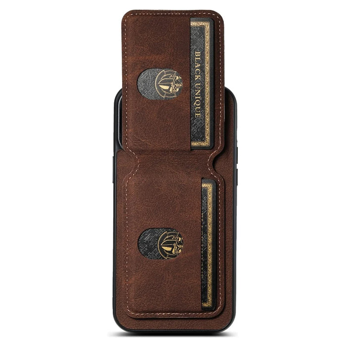 SUTENI H02 For iPhone 14 Pro Case Vertical Flip Litchi Texture Kickstand Phone Back Protector - Brown - 5