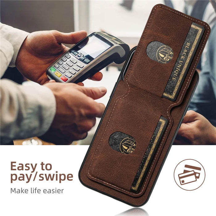SUTENI H02 For iPhone 14 Pro Case Vertical Flip Litchi Texture Kickstand Phone Back Protector - Brown - 6