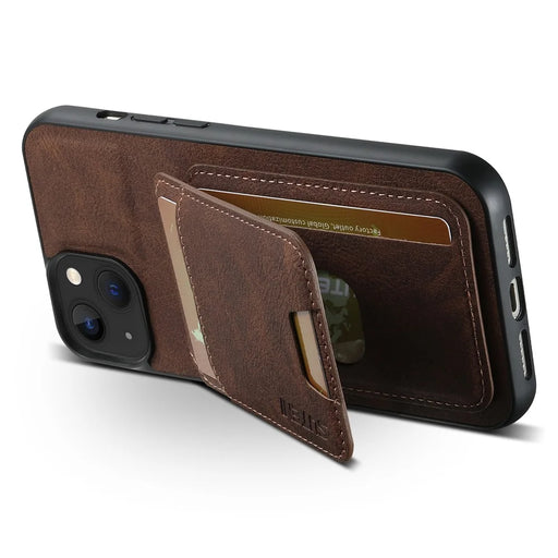 SUTENI H02 For iPhone 15 Case Scratch-resistant PU Leather+TPU Litchi Texture Phone Cover with Kickstand - Brown - 2