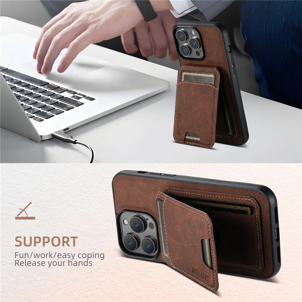 SUTENI H02 For iPhone 11 Pro Max Case Litchi Texture Kickstand Card Slots Protective Shell - Brown - 7
