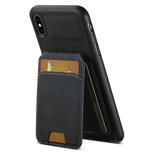 SUTENI H02 For iPhone X / XS 5.8 inch Litchi Texture Case PU Leather+TPU Vertical Flip Phone Cover - Black - 1