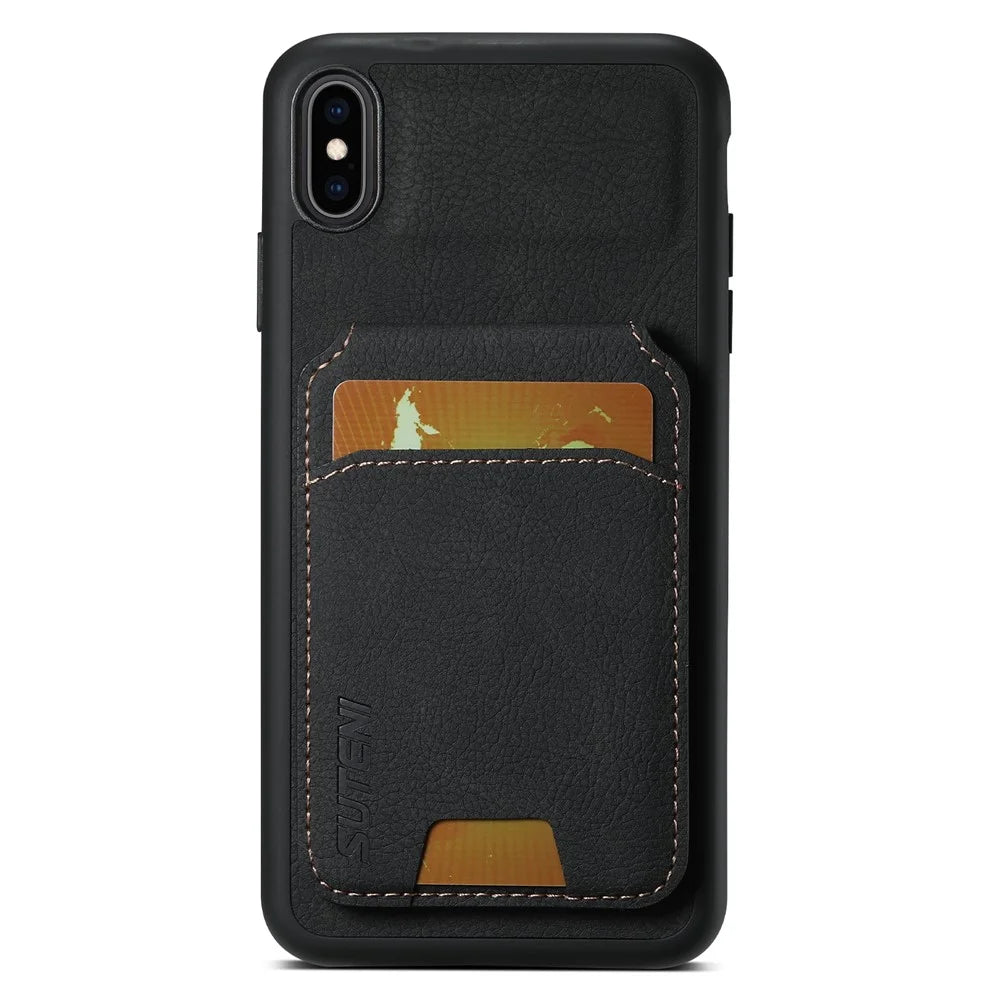 SUTENI H02 For iPhone X / XS 5.8 inch Litchi Texture Case PU Leather+TPU Vertical Flip Phone Cover - Black - 4