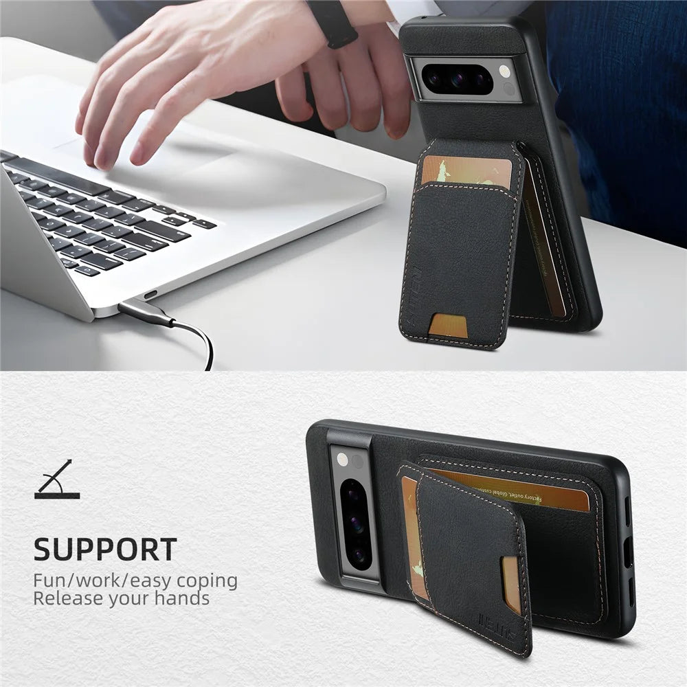 SUTENI H02 For Google Pixel 8 Pro Litchi Texture Case Vertical Flip Card Holder Protective Back Cover - Black - 6