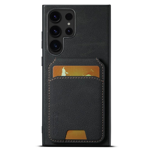 SUTENI H02 For Samsung Galaxy S23 Ultra Kickstand Case Card Slots Leather Back Cover - Black - 1