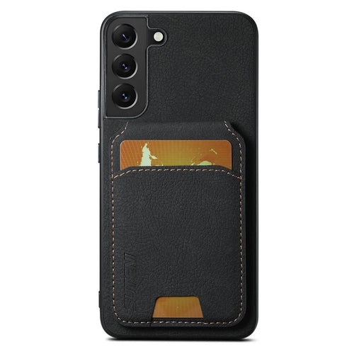 SUTENI H02 For Samsung Galaxy S22+ 5G Litchi Texture Leather+TPU Case Card Slots - Black - 1