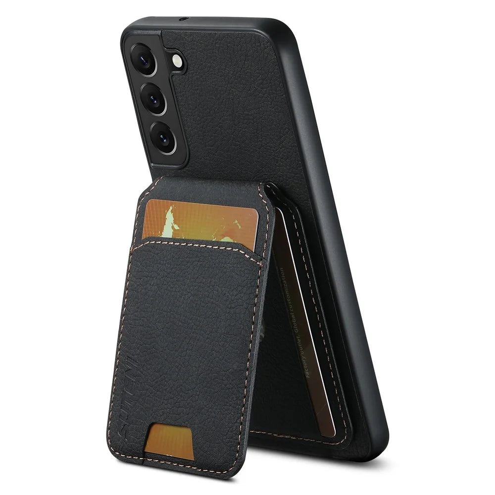 SUTENI H02 For Samsung Galaxy S22+ 5G Litchi Texture Leather+TPU Case Card Slots - Black - 3