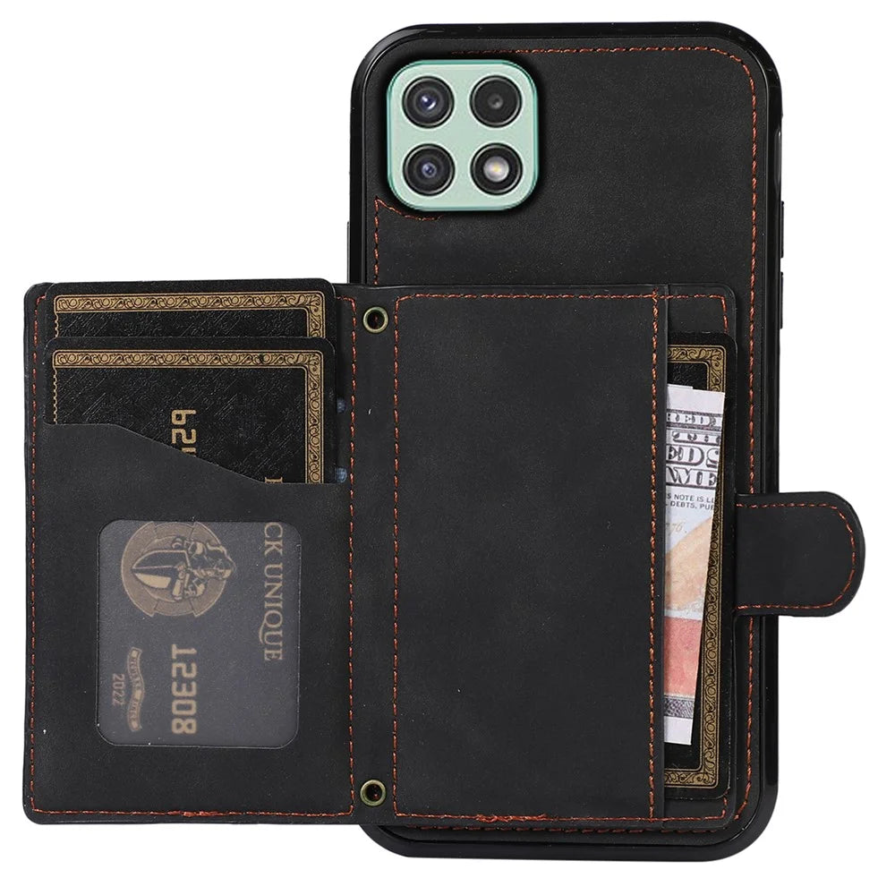 For Samsung Galaxy A22 5G (EU Version) Rhombus Grid Phone Case TPU+PU Leather Kickstand Shell - Black - 2