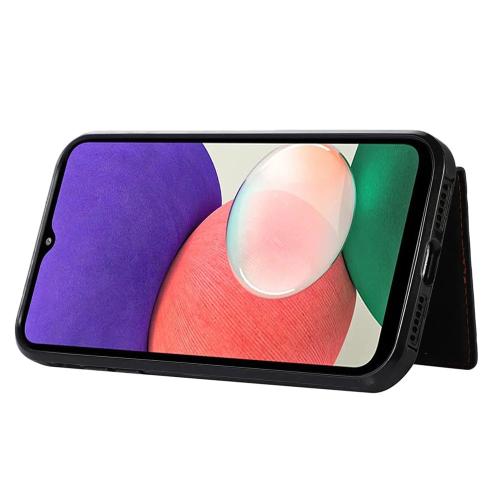 For Samsung Galaxy A22 5G (EU Version) Rhombus Grid Phone Case TPU+PU Leather Kickstand Shell - Black - 4