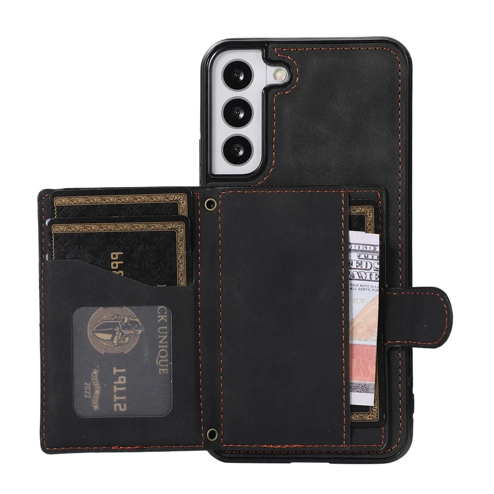 For Samsung Galaxy S21 FE 5G Kickstand Phone Case TPU+PU Leather Shoulder Phone Bag - Black - 2