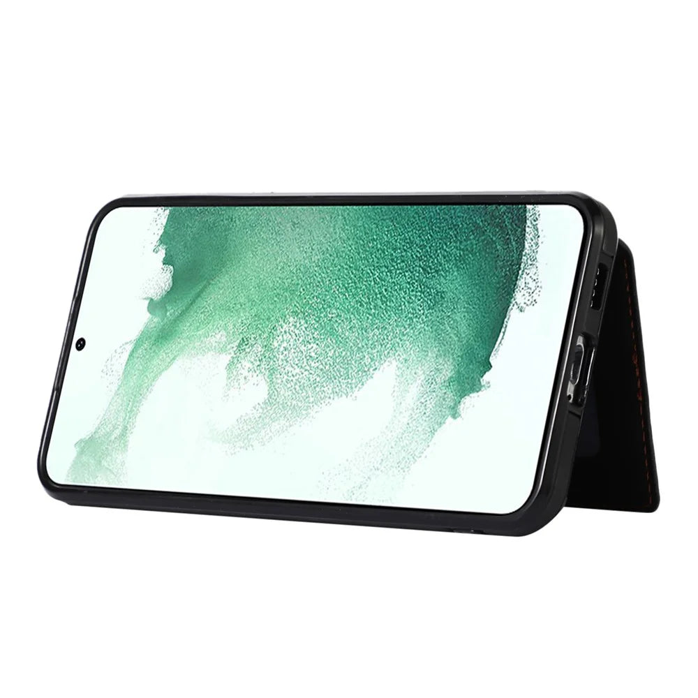 For Samsung Galaxy S21 FE 5G Kickstand Phone Case TPU+PU Leather Shoulder Phone Bag - Black - 4