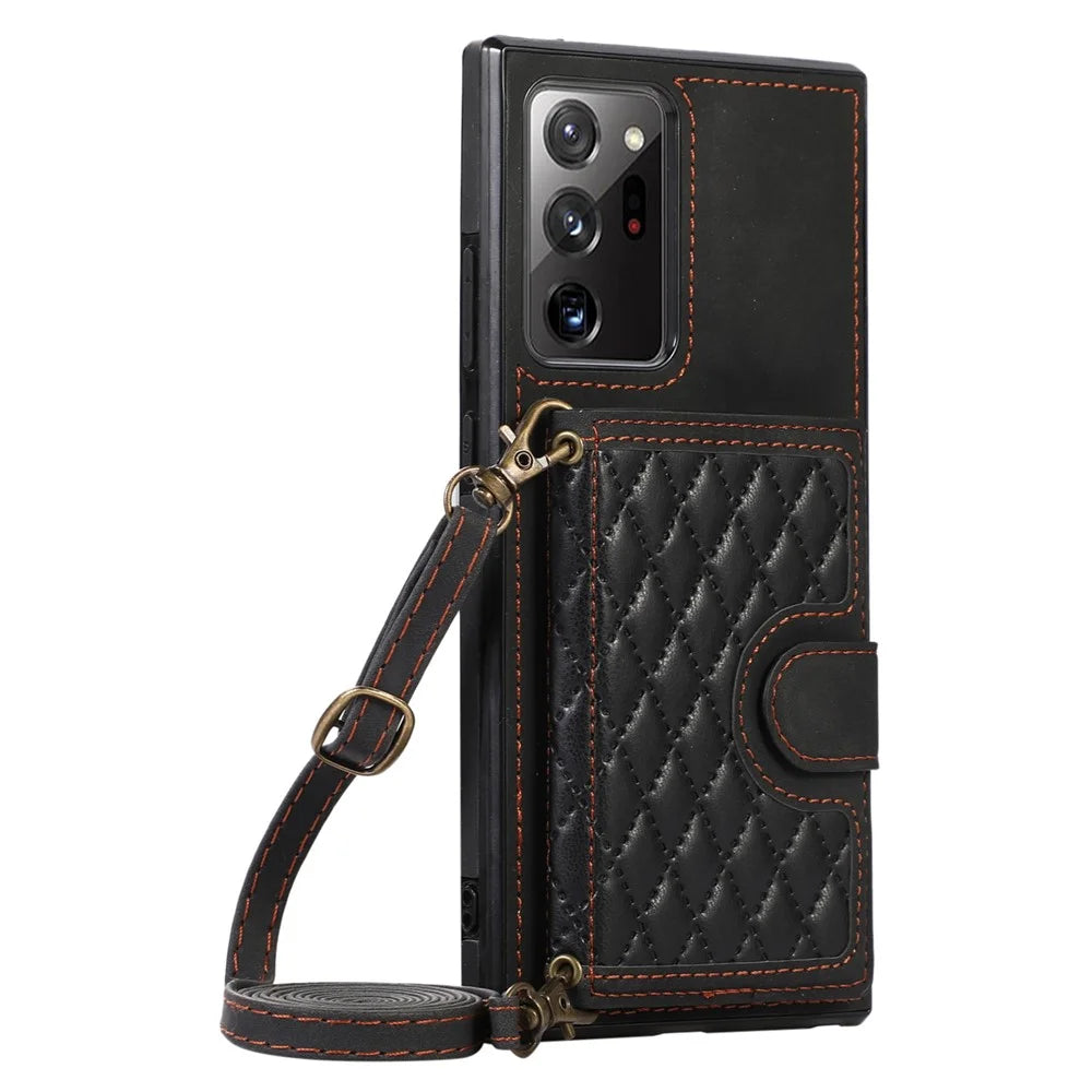 For Samsung Galaxy Note20 Ultra 5G / Note20 Ultra Shoulder Phone Pouch Card Case TPU+PU Leather Cover - Black - 5
