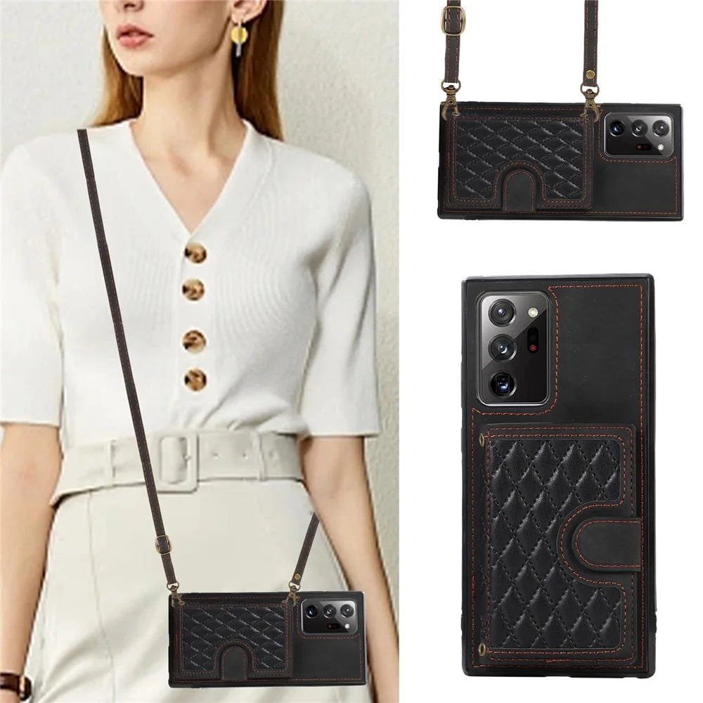 For Samsung Galaxy Note20 Ultra 5G / Note20 Ultra Shoulder Phone Pouch Card Case TPU+PU Leather Cover - Black - 6