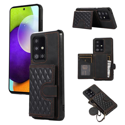For Samsung Galaxy A51 5G Card Holder TPU+PU Leather Phone Case Kickstand Phone Cover - Black - 1