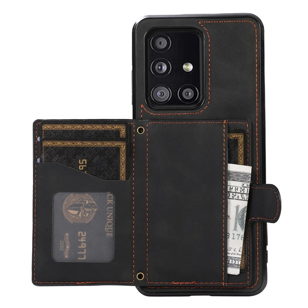 For Samsung Galaxy A51 5G Card Holder TPU+PU Leather Phone Case Kickstand Phone Cover - Black - 2
