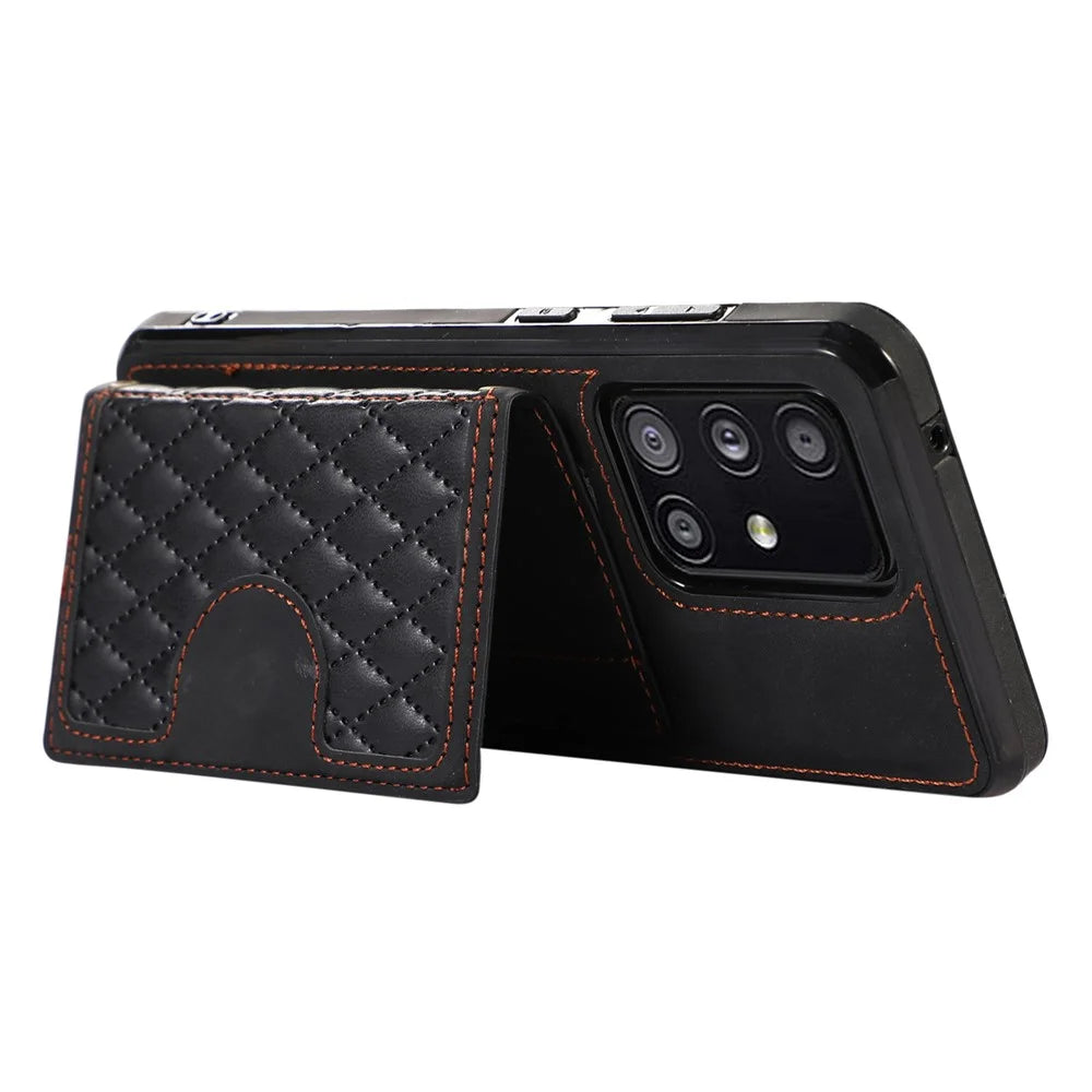 For Samsung Galaxy A51 5G Card Holder TPU+PU Leather Phone Case Kickstand Phone Cover - Black - 3