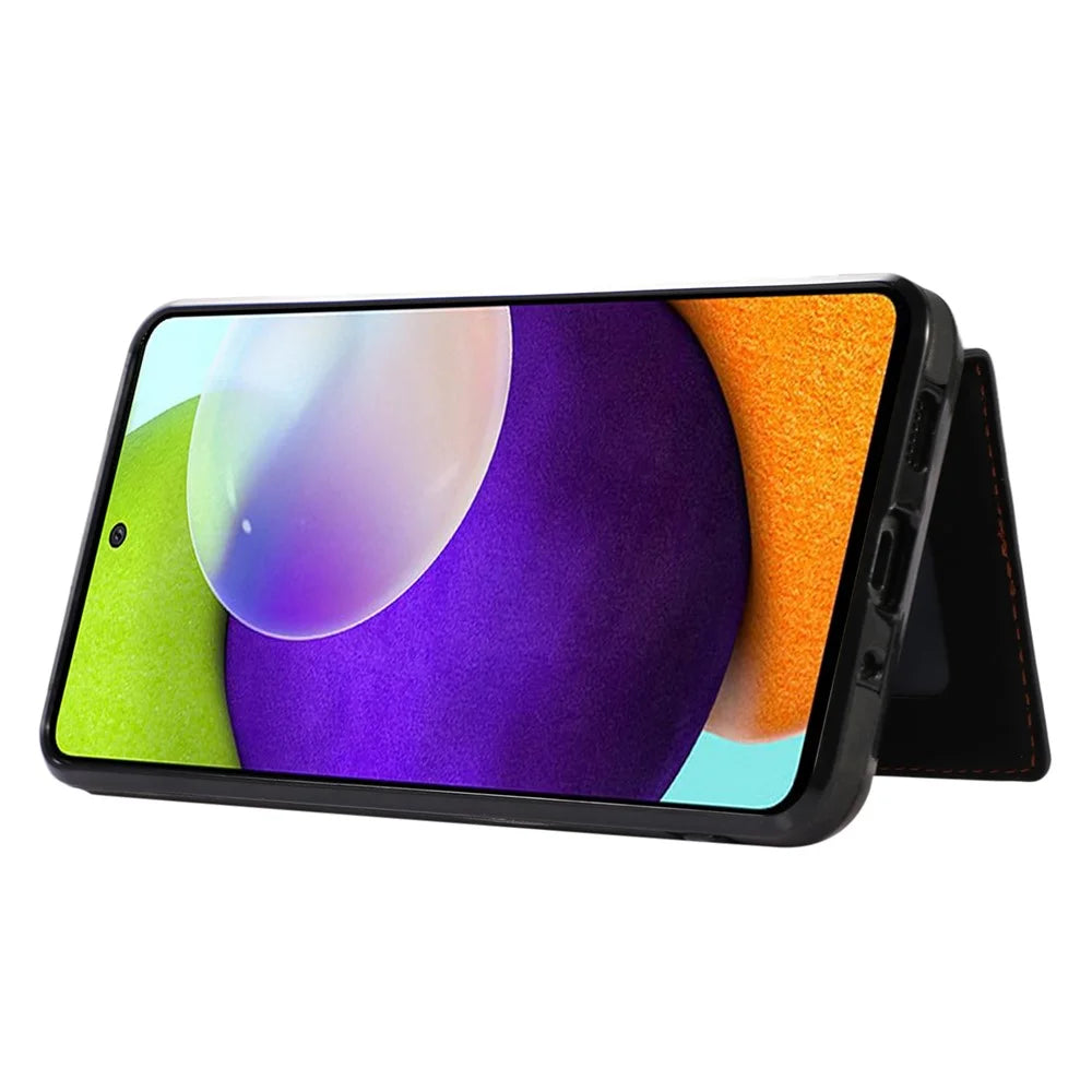 For Samsung Galaxy A51 5G Card Holder TPU+PU Leather Phone Case Kickstand Phone Cover - Black - 4