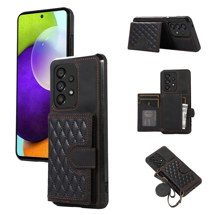 For Samsung Galaxy A13 4G / 5G Cell Phone Case Card Holder TPU+PU Leather Phone Shell - Black - 1