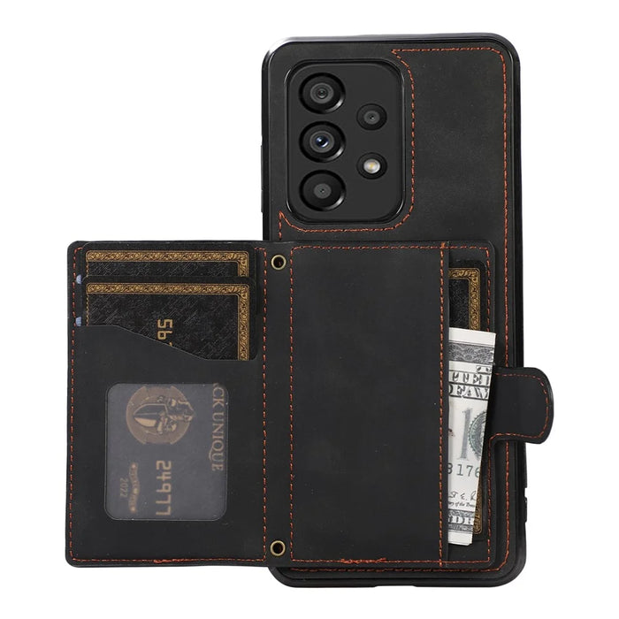 For Samsung Galaxy A13 4G / 5G Cell Phone Case Card Holder TPU+PU Leather Phone Shell - Black - 2