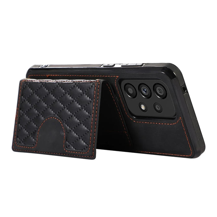 For Samsung Galaxy A13 4G / 5G Cell Phone Case Card Holder TPU+PU Leather Phone Shell - Black - 4