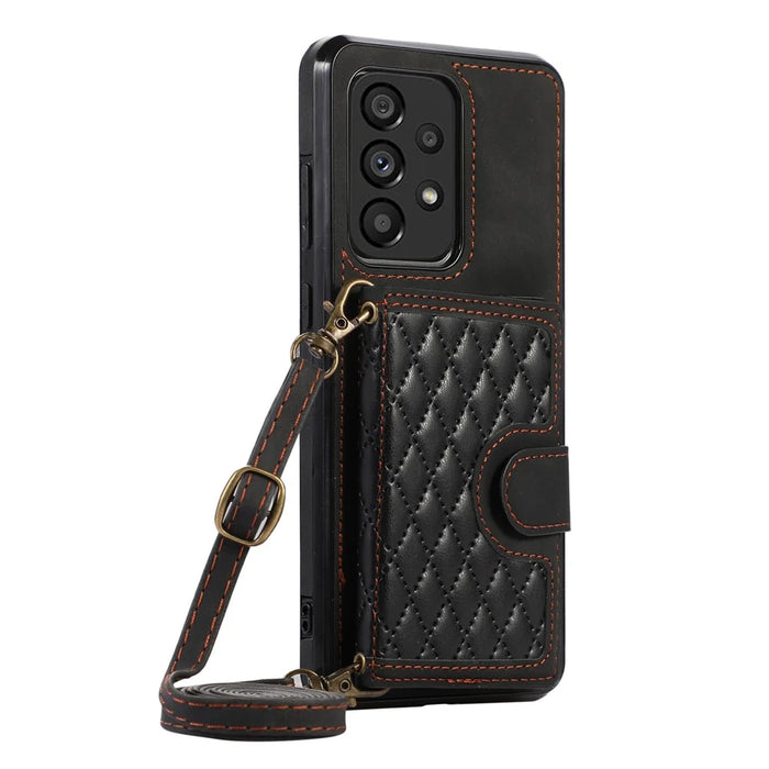 For Samsung Galaxy A13 4G / 5G Cell Phone Case Card Holder TPU+PU Leather Phone Shell - Black - 5