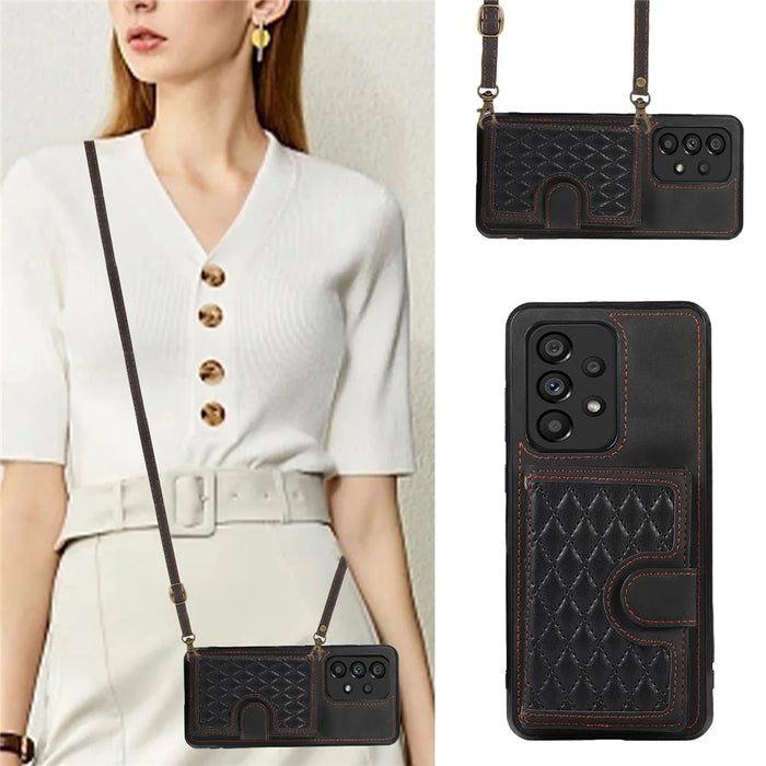 For Samsung Galaxy A13 4G / 5G Cell Phone Case Card Holder TPU+PU Leather Phone Shell - Black - 6