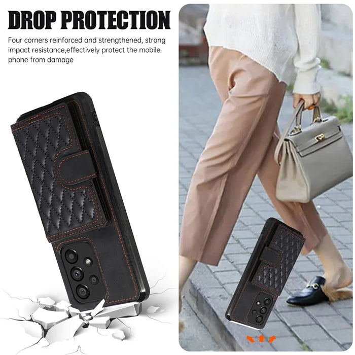 For Samsung Galaxy A13 4G / 5G Cell Phone Case Card Holder TPU+PU Leather Phone Shell - Black - 7