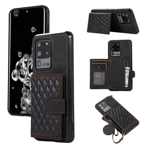 Phone Case for Samsung Galaxy S20 Ultra Card Holder TPU+PU Leather Kickstand Phone Cover - Black - 1