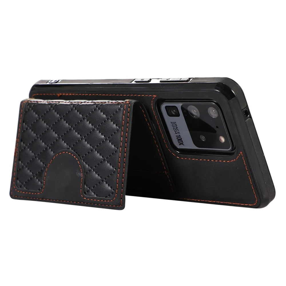 Phone Case for Samsung Galaxy S20 Ultra Card Holder TPU+PU Leather Kickstand Phone Cover - Black - 4