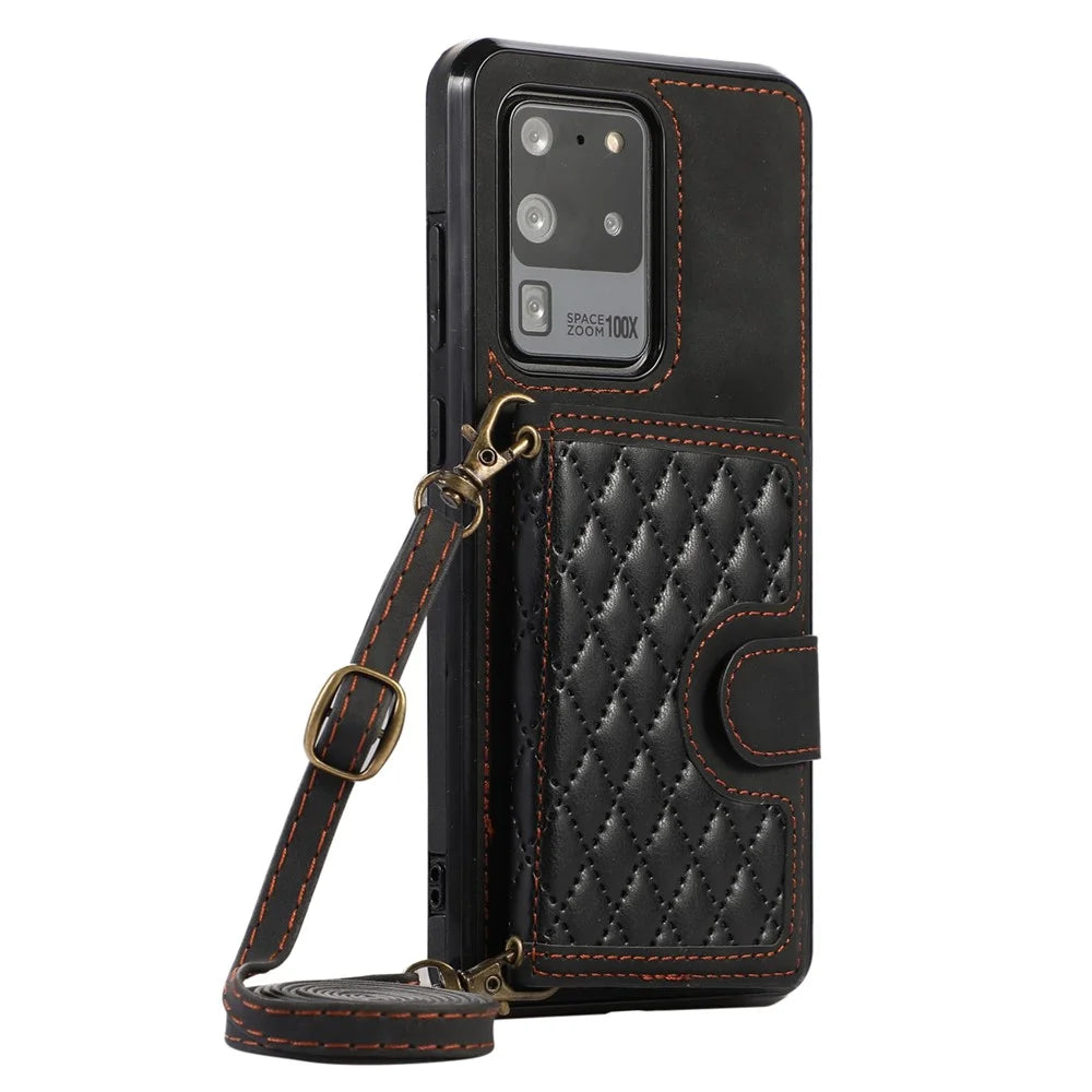 Phone Case for Samsung Galaxy S20 Ultra Card Holder TPU+PU Leather Kickstand Phone Cover - Black - 5