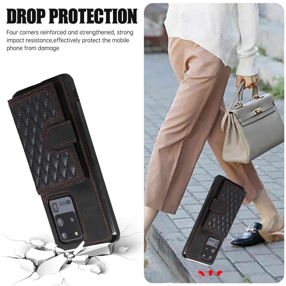 Phone Case for Samsung Galaxy S20 Ultra Card Holder TPU+PU Leather Kickstand Phone Cover - Black - 7