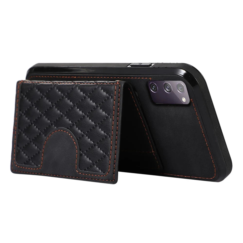 For Samsung Galaxy S20 4G / 5G Card Holder Phone Case TPU+PU Leather Kickstand Phone Cover - Black - 4