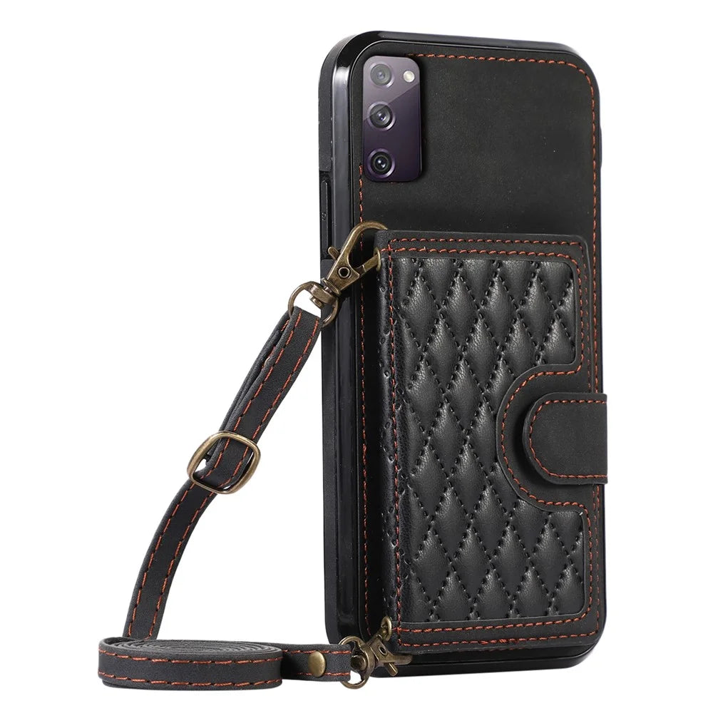 For Samsung Galaxy S20 4G / 5G Card Holder Phone Case TPU+PU Leather Kickstand Phone Cover - Black - 5