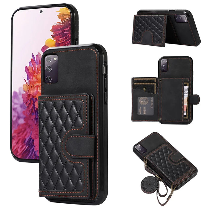 For Samsung Galaxy S20 FE 2022 / S20 FE / S20 FE 5G / S20 Lite Case Card Holder TPU+PU Leather Phone Shell - Black - 1