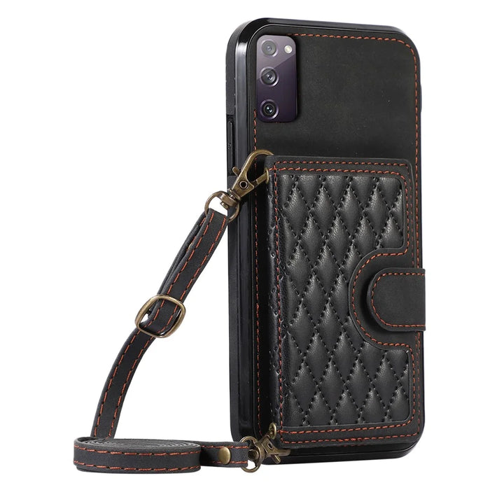 For Samsung Galaxy S20 FE 2022 / S20 FE / S20 FE 5G / S20 Lite Case Card Holder TPU+PU Leather Phone Shell - Black - 5