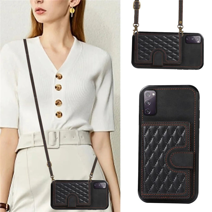 For Samsung Galaxy S20 FE 2022 / S20 FE / S20 FE 5G / S20 Lite Case Card Holder TPU+PU Leather Phone Shell - Black - 6