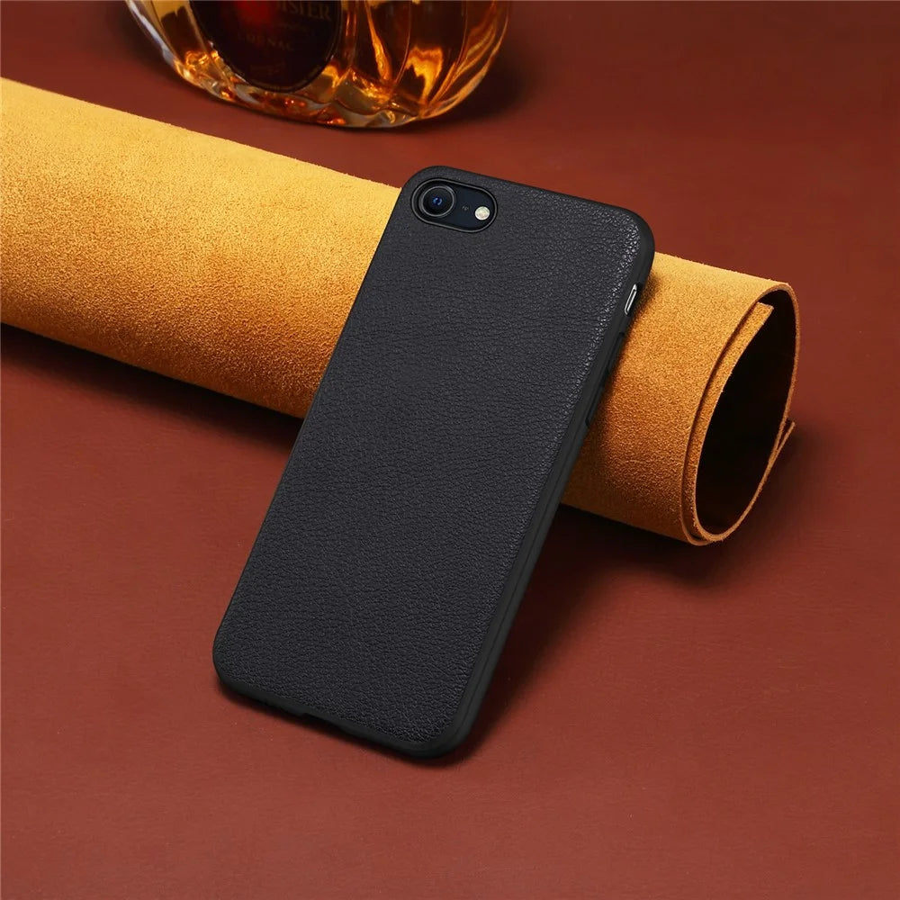 For iPhone 7 4.7 inch / 8 4.7 inch / SE (2020) / SE (2022) Cell Phone Case Calf Texture PC+TPU+PU Leather Cover - Black - 6